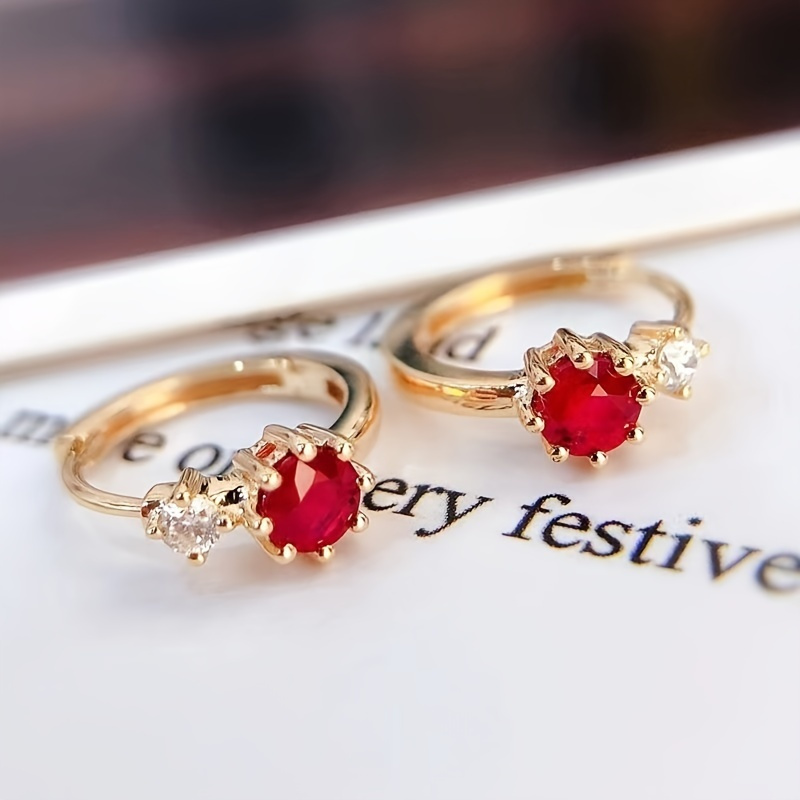 Red Cubic Zirconia Stud Earrings Copper Set for Casual & Special Occasions